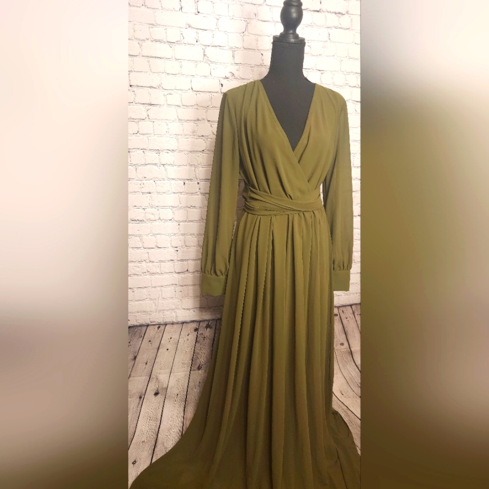 Baltic Born Lydia- Long Sleeve Maxi Dress Olive green